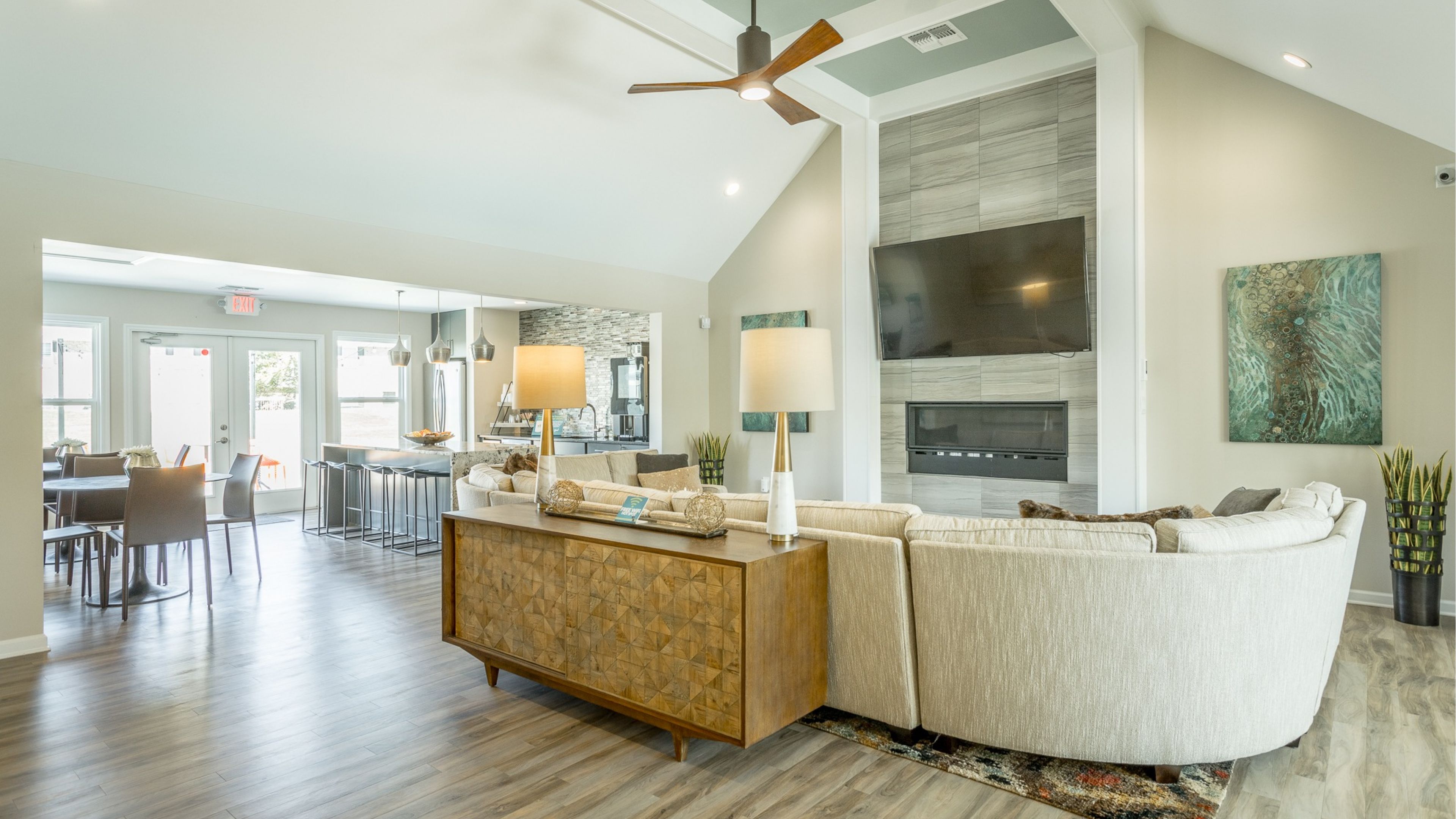 Hawthorne at Lily Flagg resident clubhouse amenity with seating area and beautiful finishes